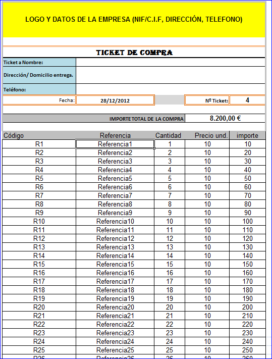 Ticket Compra | Excel Gratis